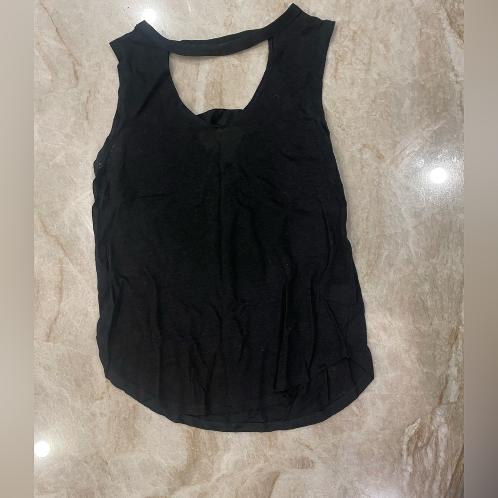 Flowy linen black tank top with cut outs